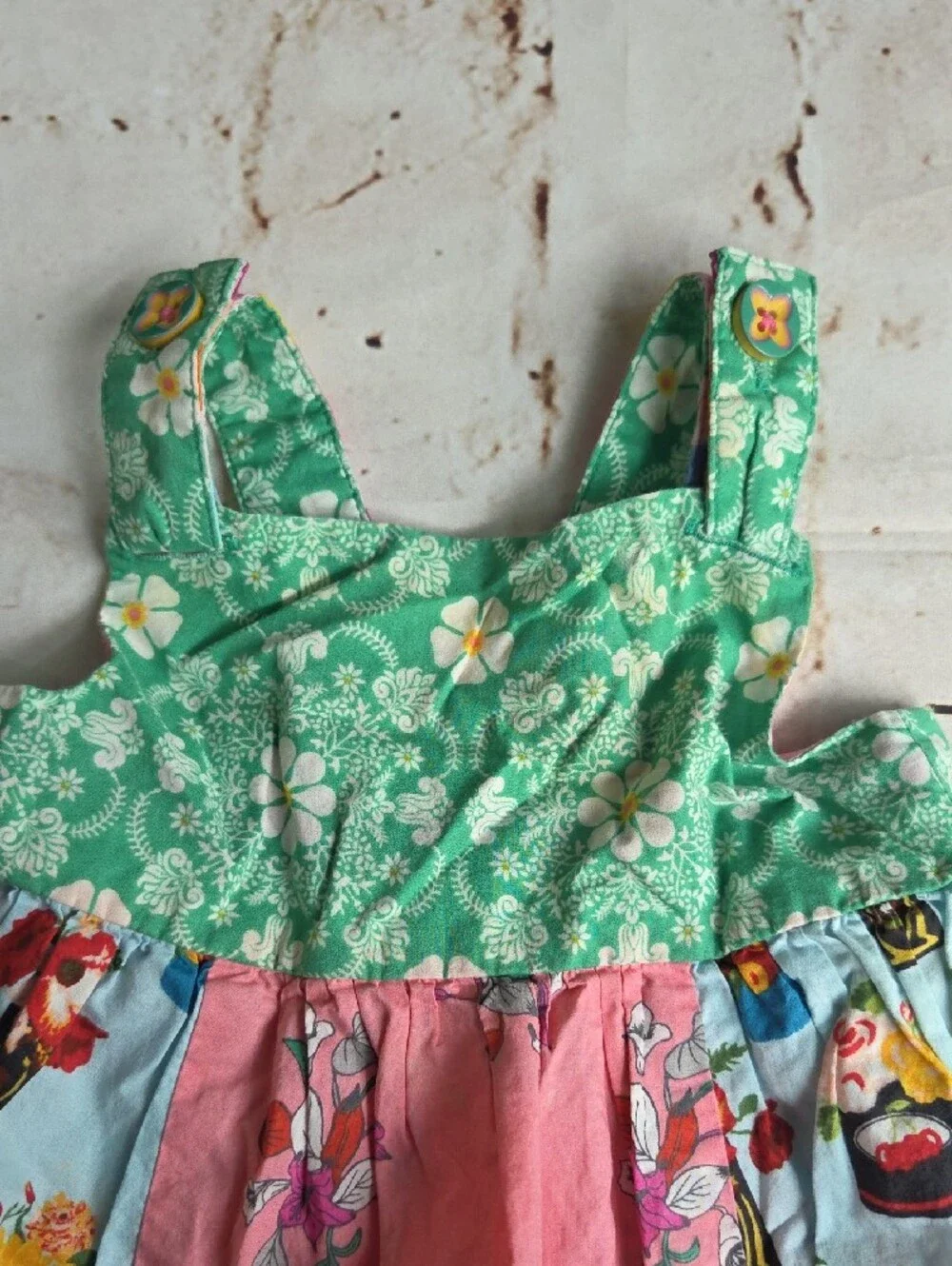 Matilda Jane Green Pink Blue Floral Patchwork Dress with Striped Bloomer